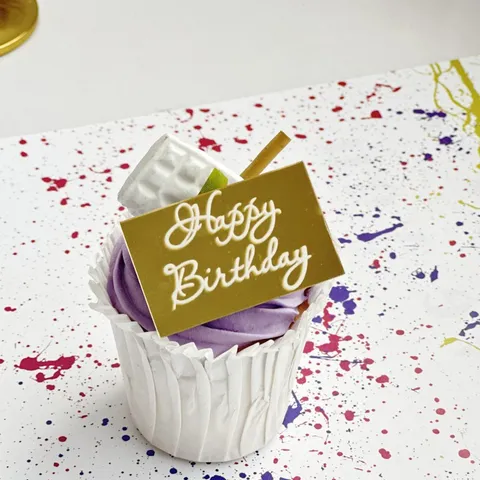 Estilo Ins Acrílico Feliz Cumpleaños Cake Topper Dorado Espejo Cupcake Decoración Fiesta Postre Tarjeta Inserto Suministros