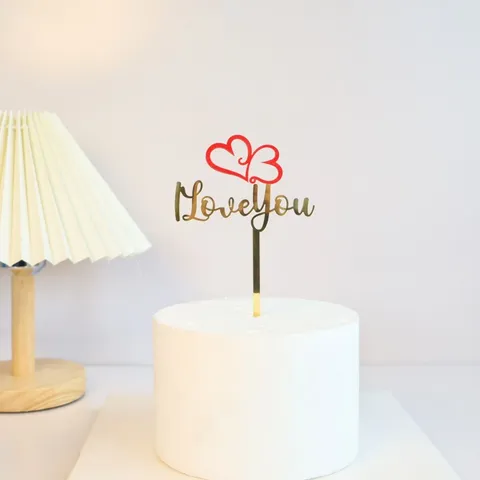 Cake Topper in Acrilico per San Valentino Cuore Amore Festa Romantica Dessert Decorazione Oro Rosso Specchio