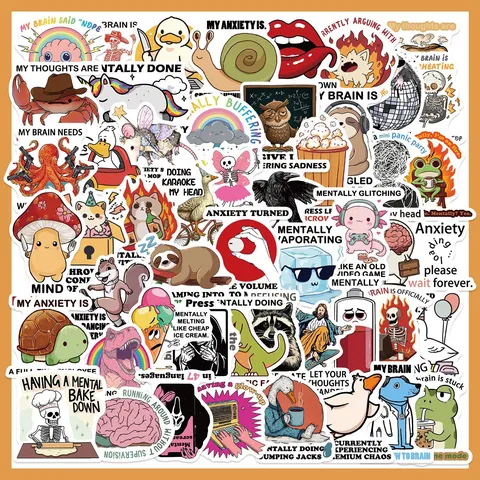 Funny Mental Breakdown Meme Waterproof PVC Stickers Decals For Journal Laptop Luggage Water Bottle DIY Decoration