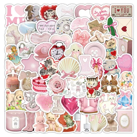 Roze Waterdichte Decoratieve Stickers Koreaanse Ins Stijl Leuke Cartoon Stickers Voor Telefoonhoesje Notebook