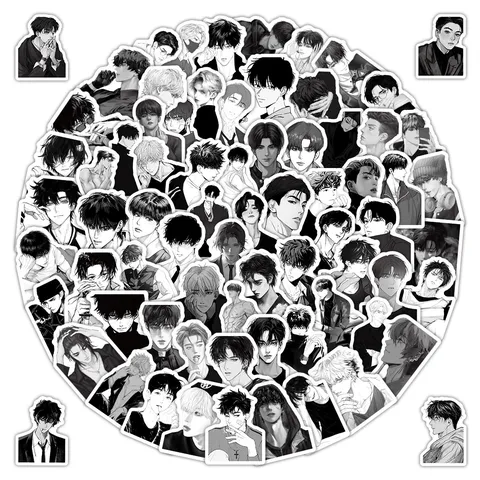 Black And White Anime Character Stickers Waterproof PVC Decals For Luggage Laptop Skateboard Trendy Cartoon Stationary