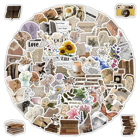 Vintage Art Fragment Text Graffiti Stickers Aesthetic Journal Notebook Guitar Luggage Decorative Decals