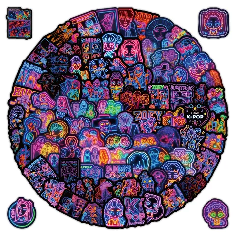 Neon Cartoon Graffiti Waterproof Stickers Kpop Girl Theme Decal For Water Bottle Phone Case Laptop Decoration