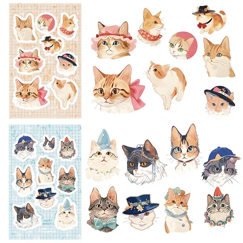 Cute Cartoon Cat Stickers Aesthetic Kitty Decals For Phone Laptop Journal Scrapbook DIY Decorative Stationery