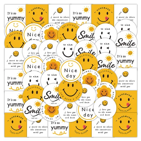 Cute Cartoon Smiley Face Stickers Paper Decorative Labels For Baking Packaging Biscuit Can Sealing Everyday Use