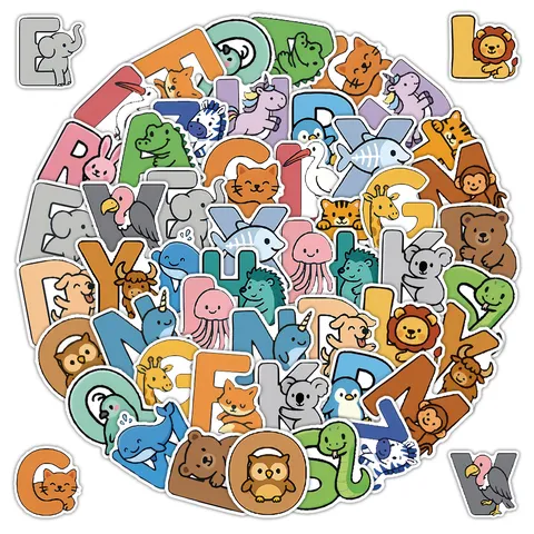 Cartoon Cute Animal English Graffiti Stickers Creative DIY Decorative Journaling Decals Waterproof PVC Decals