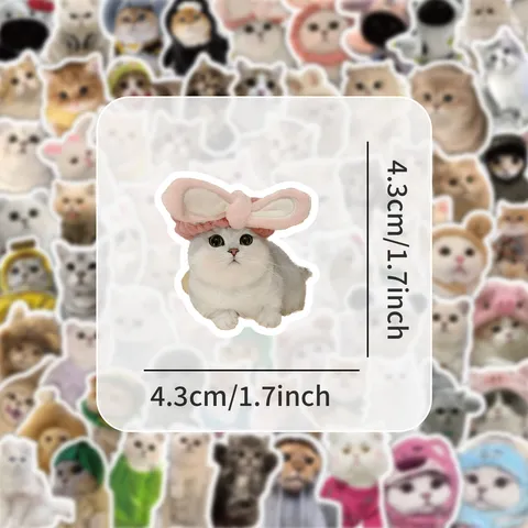 Cute Cartoon Cat Stickers Waterproof Vinyl Decals Aesthetic Kitty Animal Stickers For Phone Stationery Journaling