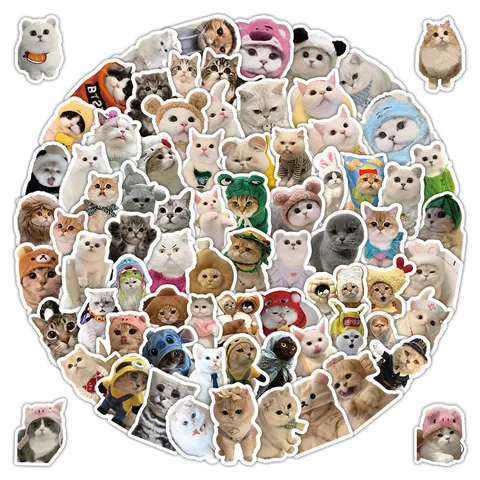 Cute Cartoon Cat Stickers Waterproof Vinyl Decals Aesthetic Kitty Animal Stickers For Phone Stationery Journaling