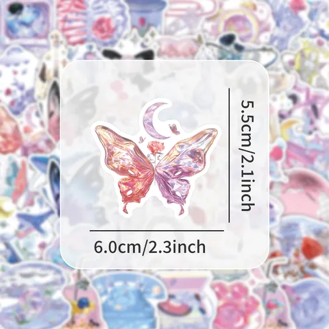 Ins Style Shiny Holographic Waterproof PVC Stickers Cute Creative Aesthetic Decorative Sticker Pack For Notebook Water