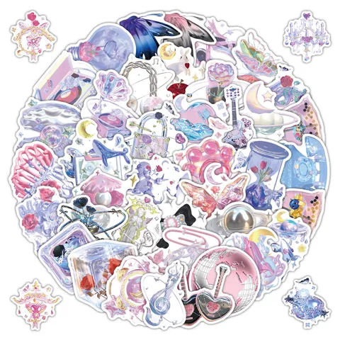 Ins Style Shiny Holographic Waterproof PVC Stickers Cute Creative Aesthetic Decorative Sticker Pack For Notebook Water