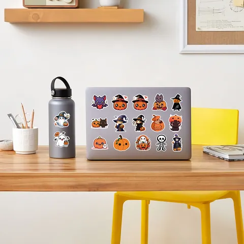 Halloween Waterproof Stickers Cute Ghost Pumpkin Decals For Laptop Phone Case Luggage Water Bottle Decoration