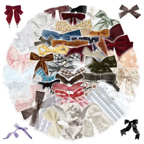 Transparent Waterproof Decorative Bow Stickers Aesthetic Lacing Grid Pattern Decals For Journal Scrapbooking Notebook Phone