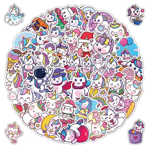 Kids Waterproof PVC Stickers Cute Unicorn Star Heart Decals For DIY Laptop Skateboard Luggage Room Decoration