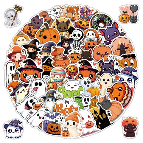 Halloween Waterproof Stickers Cute Ghost Pumpkin Decals For Laptop Phone Case Luggage Water Bottle Decoration