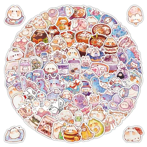 Cute Watercolor Hand-Painted Cartoon Animal And Food Aesthetic Stationery Stickers Healing Style Decorative Decals Pack