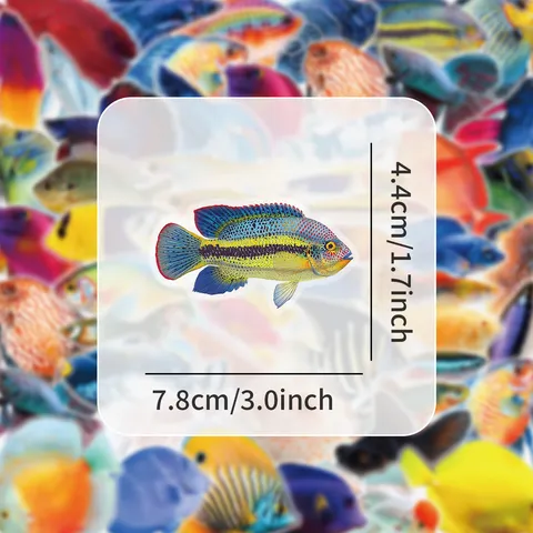 Transparent PET Marine Animal Colorful Fish Graffiti Stickers Waterproof Decorative Decals For Phone Laptop