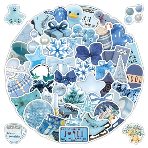 Blue Fresh Graffiti Stickers Waterproof PVC Decals For Suitcase Laptop Notebook DIY Decorative Stationery