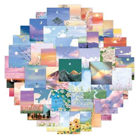 Healing Natural Scenery Stickers Oil Painting Style Art Decals For DIY Phone Case Water Cup Laptop Decoration