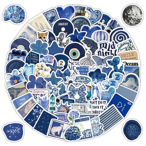 Minimalist Dark Blue Ins Style Waterproof PVC Stickers Pack For Laptop Journal Phone Case Water Bottle Aesthetic Decals