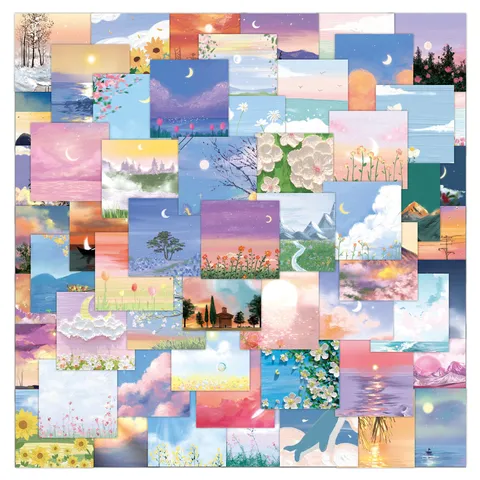 Healing Natural Scenery Stickers Oil Painting Style Art Decals For DIY Phone Case Water Cup Laptop Decoration