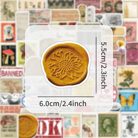 Retro Vintage Stamp Stickers Botanical Floral Journal Water Cup Suitcase Decorative Stickers Aesthetic Stationery