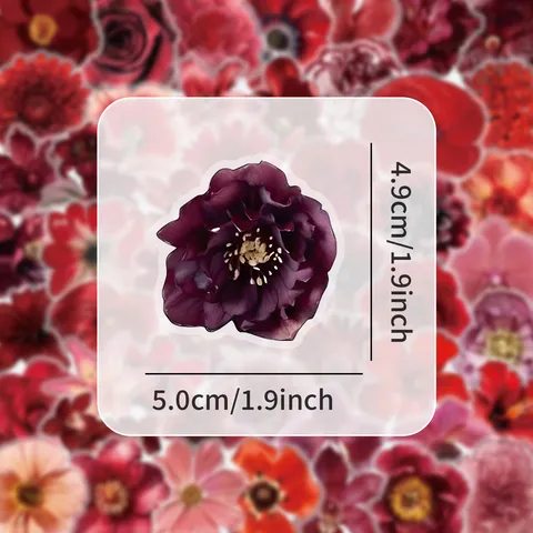Red Floral Stickers Waterproof Vinyl Decals Aesthetic Cute Plant Flower Decorative Stickers For Journal Scrapbook Laptop