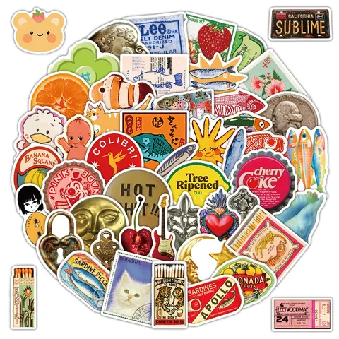 American Vintage Food Graffiti Stickers Waterproof PVC Decals For Luggage Laptop Computer Aesthetic Decoration