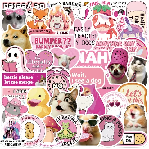 Pink Funny Meme Graffiti Waterproof Stickers Cute Cartoon Decals For DIY Scrapbook Phone Laptop Water Bottle Decoration