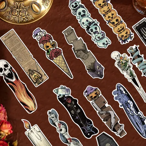 Vintage Halloween Bookmark Set Gothic Scary Pumpkin Skeleton Ghost Paper Book Markers For Reading School Office Supplies Gift