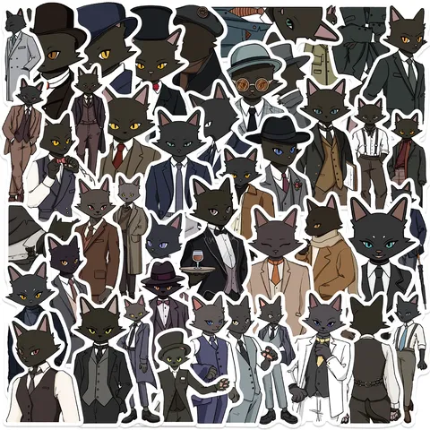 Mignons Autocollants De Graffiti De Chat Noir Gentleman Dessin Animé Autocollants En Vinyle Imperméables Pour Journal Ordinateur Portable Bouteille D'Eau Coque