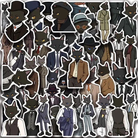 Mignons Autocollants De Graffiti De Chat Noir Gentleman Dessin Animé Autocollants En Vinyle Imperméables Pour Journal Ordinateur Portable Bouteille D'Eau Coque