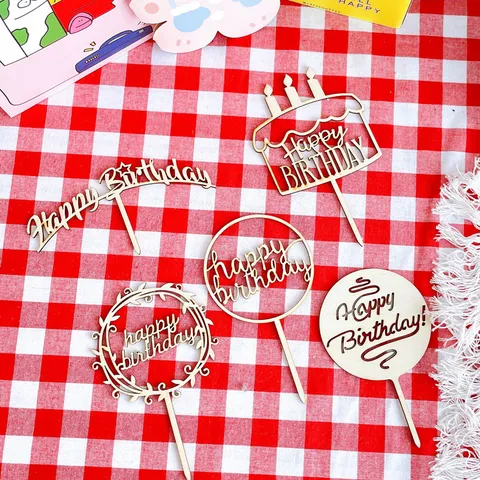 Holz Acryl Geburtstag Tortenaufsatz Laser Graviert Happy Birthday Buchstaben Hohl Dekoration Für Geburtstagsfeier Bäckerei Zubehör