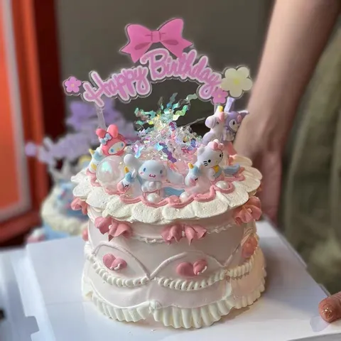 Acrylic Happy Birthday Cake Topper With Bow Flower Design Cute Korean Style Ins Cake Decoration For Birthday Party Supplies