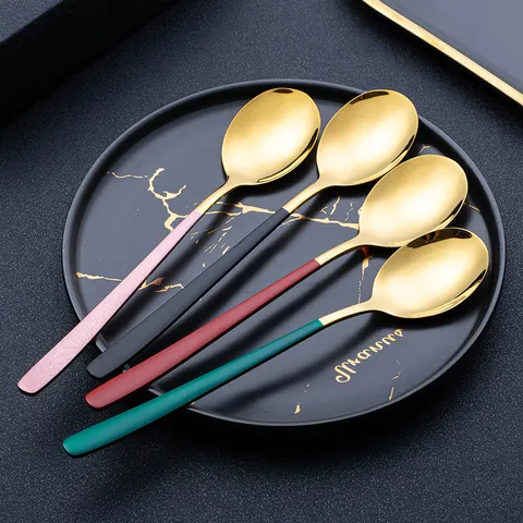 Stainless Steel Spoon Korean Style Long Handle Stirring Spoon Dessert Dining Spoon Cutlery Tableware For Home Restaurant
