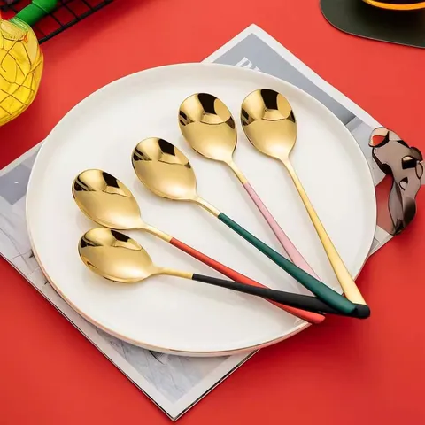 Stainless Steel Spoon Korean Style Long Handle Stirring Spoon Dessert Dining Spoon Cutlery Tableware For Home Restaurant