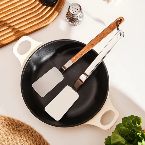 304 Stainless Steel Small Spatula Kitchen Cooking Utensil With Wood Metal Handle For Frying Pan Steak Pancake