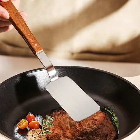 304 Stainless Steel Small Spatula Kitchen Cooking Utensil With Wood Metal Handle For Frying Pan Steak Pancake