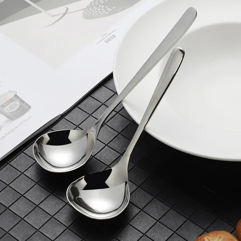 Japanese Style Stainless Steel Soup Spoon Long Handle Large Head Ramen Soup Shell Drinking Spoon Tableware