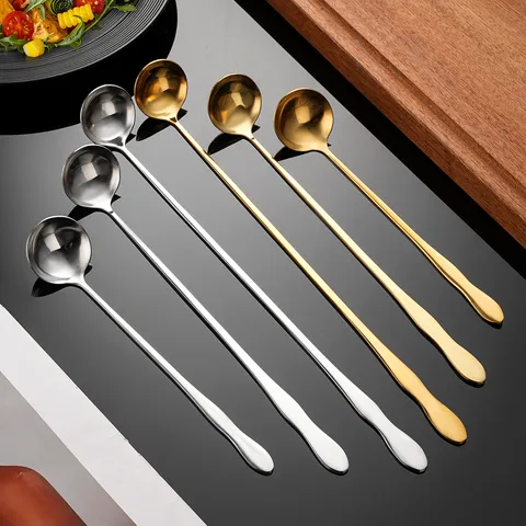 Stainless Steel Mixing Spoon Creative Gourd Handle Long Handle Coffee Spoon Hot Pot Seasoning Spoon Kitchen Tableware