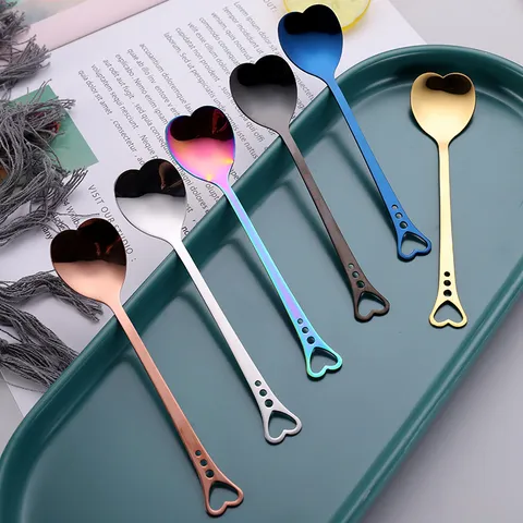 Cuchara de Café de Acero Inoxidable con Forma de Corazón Creativa Cuchara de Postre Linda Chapada en Oro y Plata