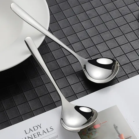 Japanese Style Stainless Steel Soup Spoon Long Handle Large Head Ramen Soup Shell Drinking Spoon Tableware