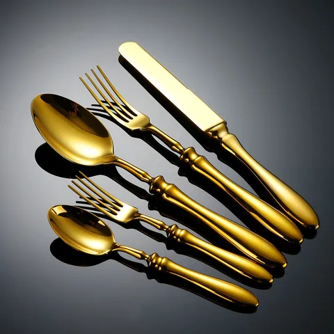 Forged Stainless Steel Tableware Solid Handle Western Steak Knife Fork Spoon Gold Silver Luxury Hotel Dining Flatware
