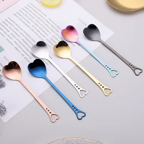 Cuchara de Café de Acero Inoxidable con Forma de Corazón Creativa Cuchara de Postre Linda Chapada en Oro y Plata