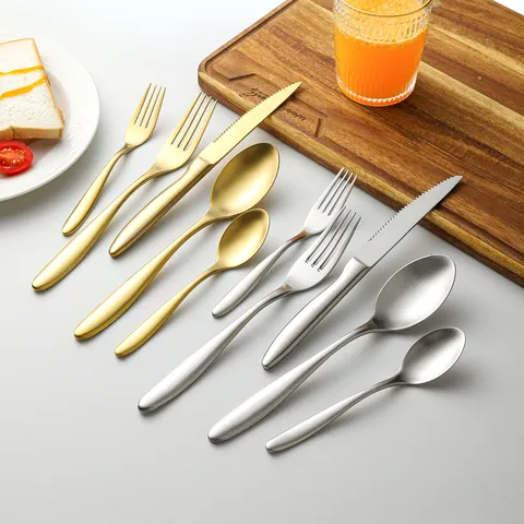 304 Stainless Steel Cutlery Set Dinner Knife Fork Spoon Tableware Matte Brushed Gold Silver Kitchen Dining