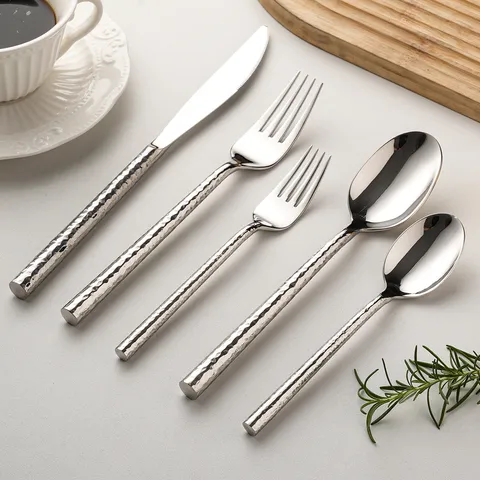 304 Stainless Steel Hammered Western Tableware Dinner Knife Fork Spoon Golden Silver Luxury Dining Utensils