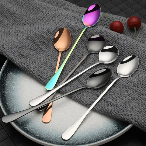 Stainless Steel Long Handle Spoon Coffee Mixing Spoon Dessert Ice Cream Spoon Modern Kitchen Tableware