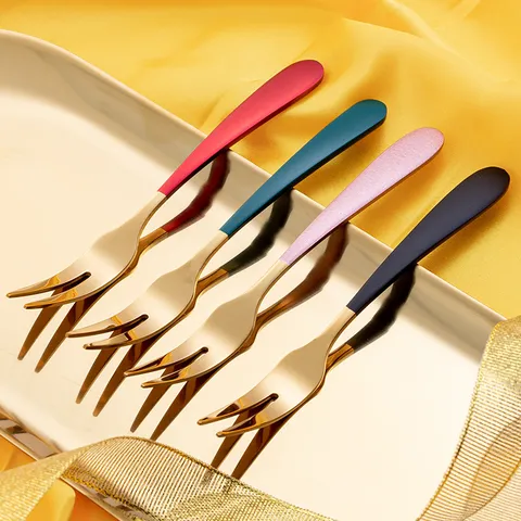 Edelstahl Fruchtgabel Metall Dessert Kuchen Gabeln Set Minimalistisches Geschirr