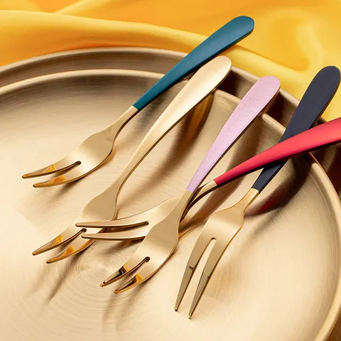 Edelstahl Fruchtgabel Metall Dessert Kuchen Gabeln Set Minimalistisches Geschirr