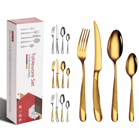 Luxury Stainless Steel Cutlery Set Star Diamond Handle Dinner Knife Fork Spoon Tableware Set Kitchen Gold Silver