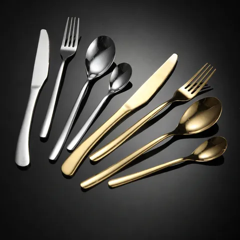 Stainless Steel Western Tableware Steak Knife Fork Spoon Teaspoon Mirror Polished Cutlery Silver Gold Flatware